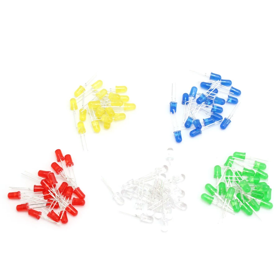 

100Pcs F5 5MM LED Diode Light Red/Yellow/Blue/White/Green Led diode Assorted Kit 5mm leds light-emitting electronic diy set