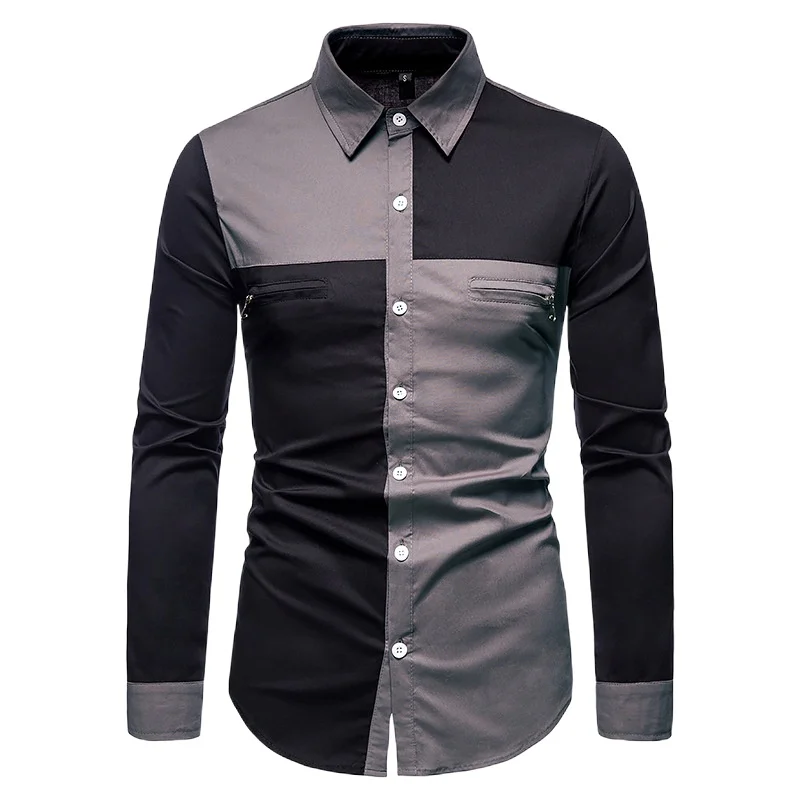

Loldeal Men Long-sleeved Shirt Button Lapel Soft Cotton Blend Casual