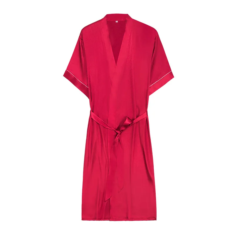 

Towel Bathrobes for Men Silk Robe Sortie De Bain Homme Accappatoio Spring and Summer Bathrobe Red Mid-length Home Service 2021