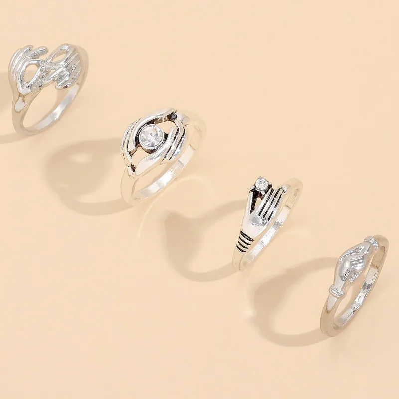 

Simple Creative Ancient Silver Palm Shape Rings Jewelry Accessories