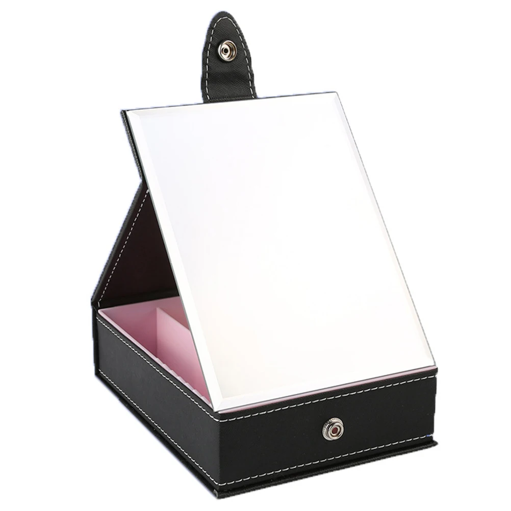 

Portable Folding Makeup Mirror With Storage Box Cosmetic Holder Organizer Vanity Mirror Desktop Makeup Mirror