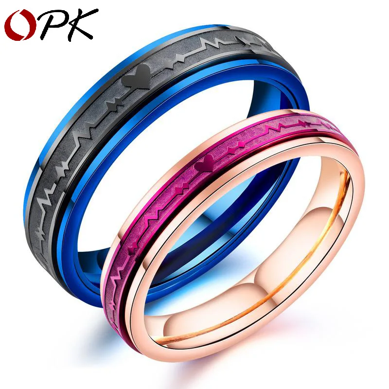 

OPK new creative fashion ECG loving couple titanium steel ring stainless steel men's and women's rings