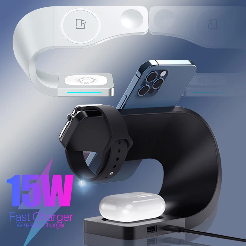

3 в 1, беспроводное зарядное устройство для Apple Airpods 6, iPhone 12