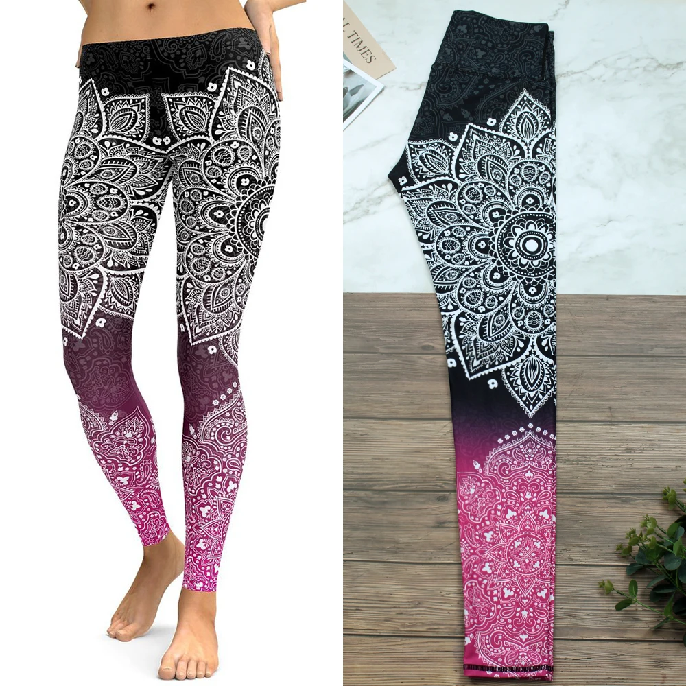 

Женские Леггинсы для йоги с цветущими цветами, штаны для фитнеса и йоги с принтом, штаны для тренировок, бега, стройнящие штаны для йоги