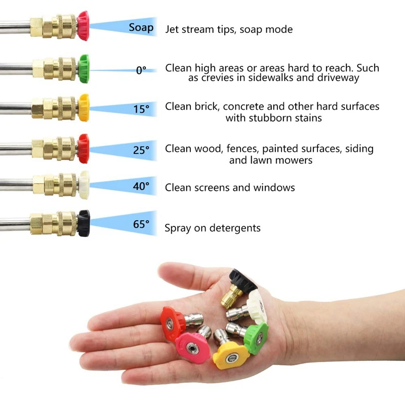 Pressure Washer Extension Wand Set Power Lance With 6 Spray Nozzle Tips Design 30 Degrees Curved Rod 1/4 Inch Quick Conne | Автомобили и