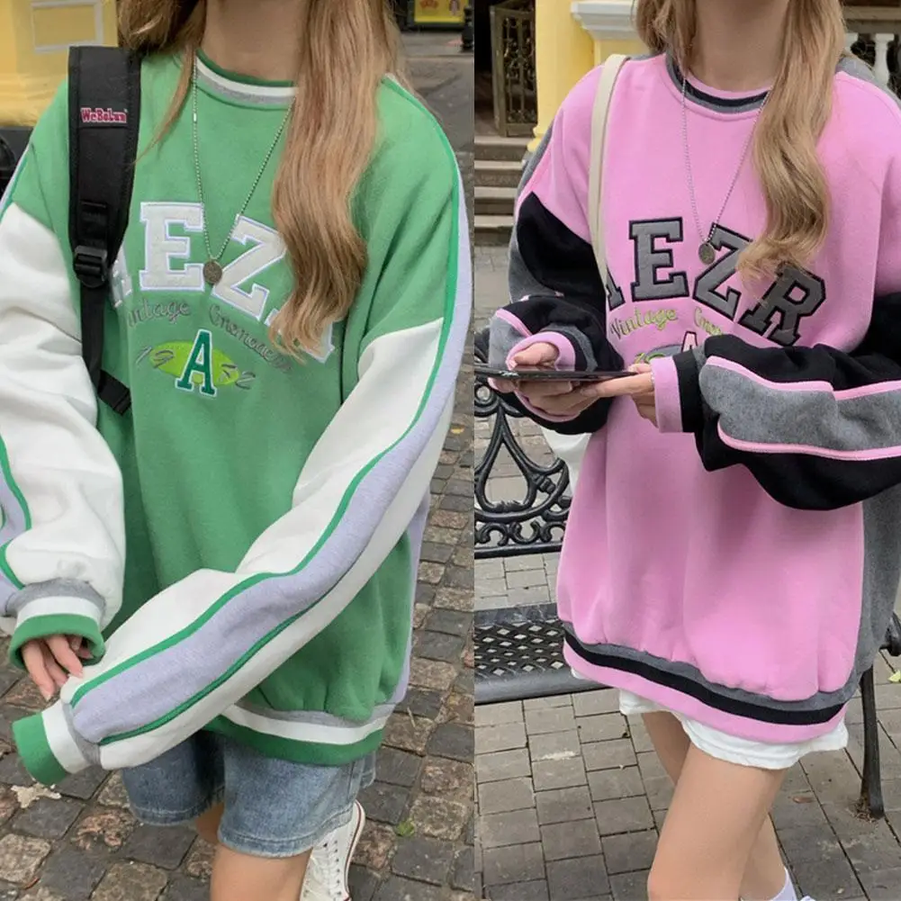 

Winter Thick Fashion Oversized Hoodie Women Harajuku Sweatshirt Printing Pullovers Embroidery Loose Lettered Crewneck M5k2