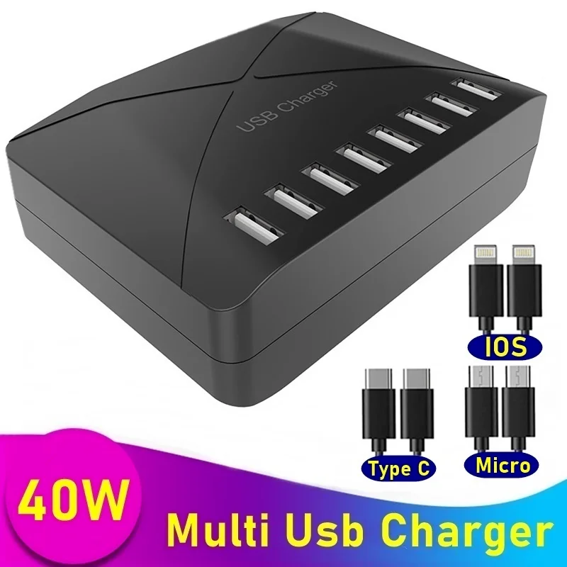 

Universal 40W 8 Ports USB Charger for Phone IPhone Samsung Xiaomi Tablet Multi USB Chargers Fast Charging Dock Station Cargador