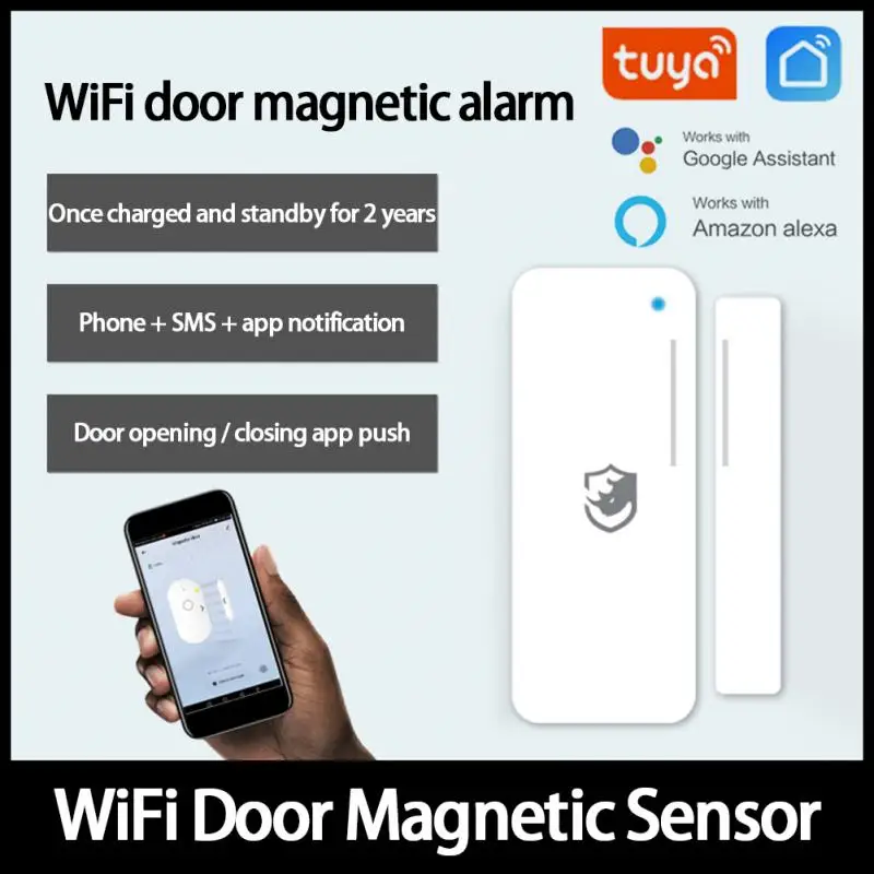 

Tuya Wifi Door Sensor Alarm Wireless Door Window Magnetic Switch Rechargeable Compatible With Alexa Google Home Smart Life