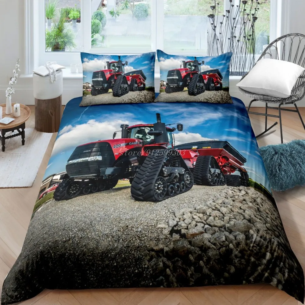 

Engineering Vehicle Tractor Comforter Cover Cartoon Machinery Bulldozer Bedding Set For Kids Boys Duvet Cover With Pillowcases