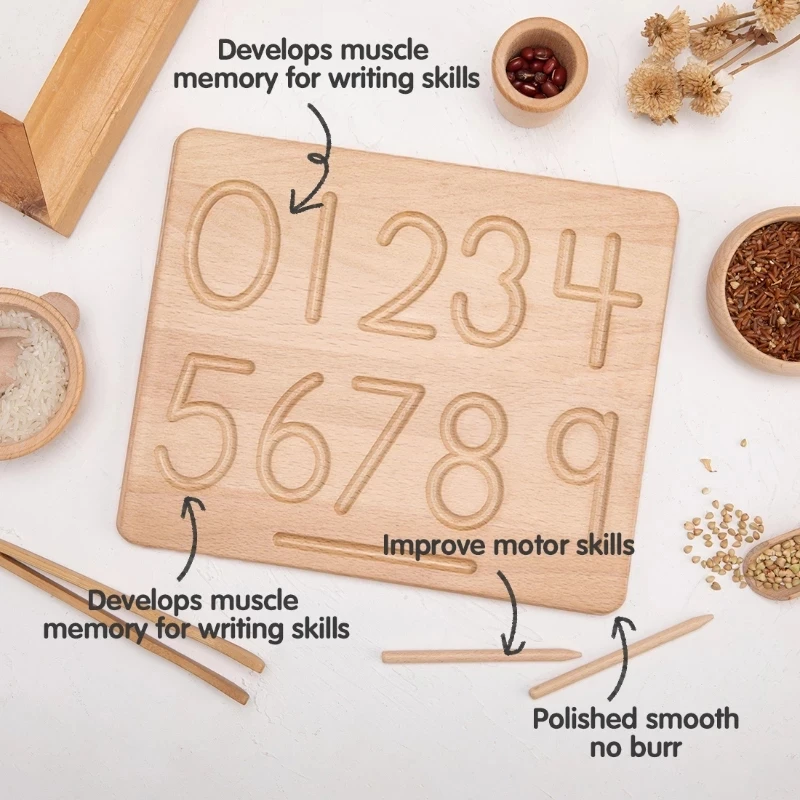 

Wooden Montessori Materials Digitals Cognition Board Montessori Math Writing Practice with Wooden Pen Toys for Children