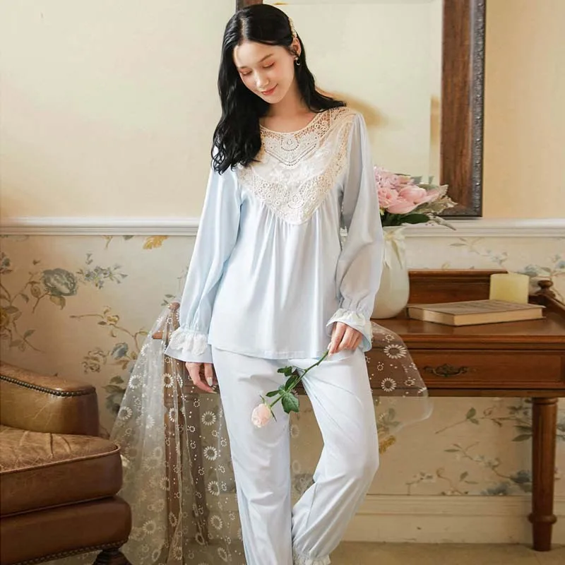 

Пикантная женская ночная сорочка Wasteheart, белого и синего цвета, ночные кружевные пижамные комплекты, одежда для сна из 2 предметов, длинные шт...