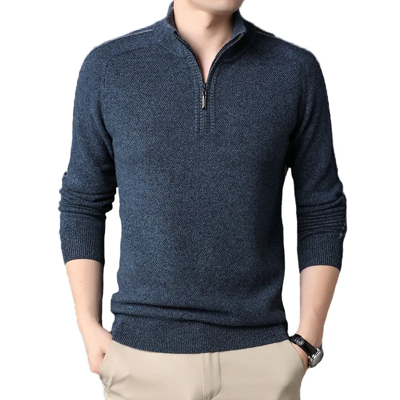

clothes knitted шерстяной джемпер New fall and winter 100% wool half high zipper thickened solid color wool sweater top sweater