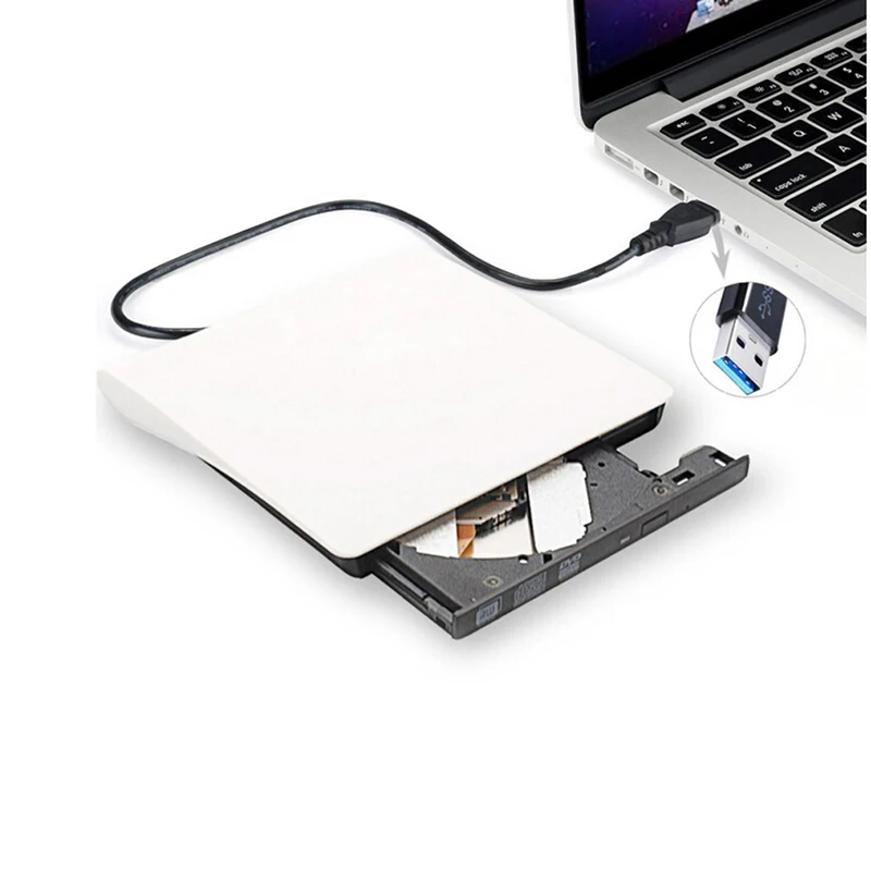 KuWFi Внешний USB 3,0 диск CD-RW DVD-ROM DVD-RW горелки dvd плеер USB Портативный компакт-дисков считыватель для Windows7/8/10 портативных ПК - Цвет: White