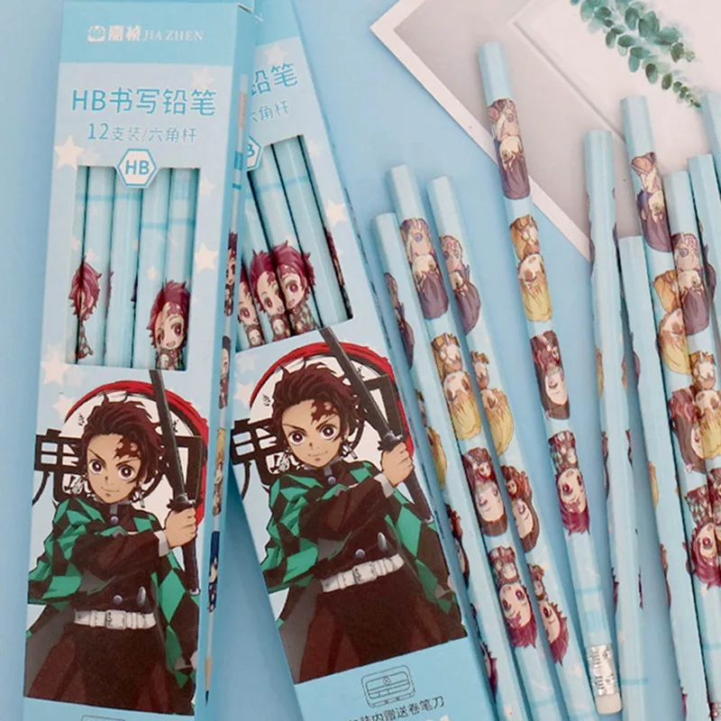 

12 pieces/set of HB with rubber pencil Demon Slayer two-dimensional Japanese animation peripheral stationery student supplies
