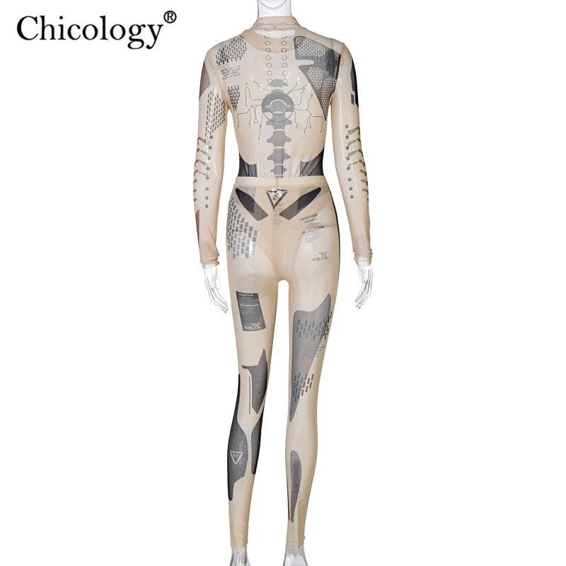 

Chicology Vintage Mesh Two Piece Matching Set Fashion Bodysuit Pants 2020 Women Clothes Sexy Club Birthday Outfits Autumn Winter