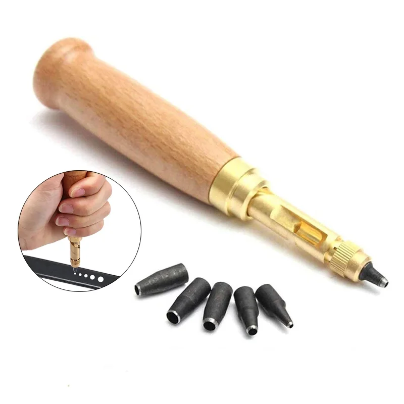 

LMDZ 1Pcs Leather Hole Punch,Belts Screw Punch with 5 Sizes Replacement Tips for Sewing Leather Craft, Paper, Cutting Rubber