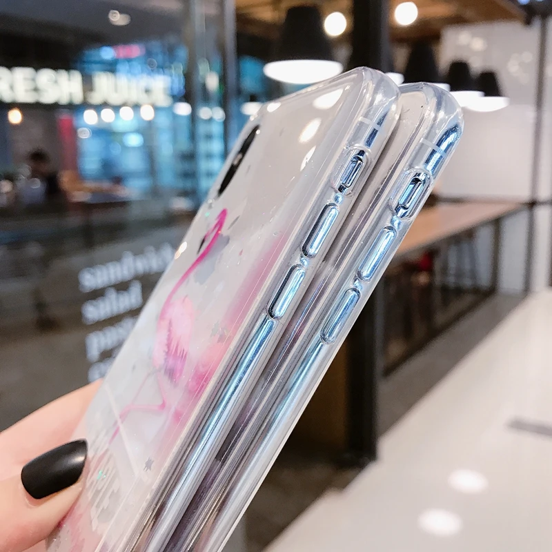 Для iPhone 6 6s 7 8 Plus 10 X XS XR Max Фламинго Блестящий Мягкий силиконовый прозрачный чехол