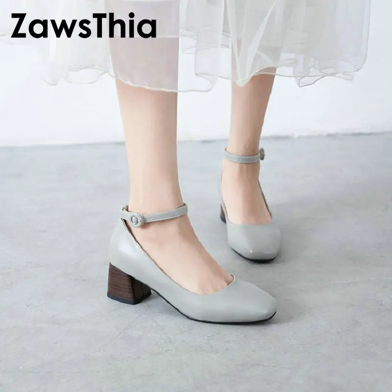 Женские офисные туфли лодочки ZawsThia серые из искусственной кожи с круглым носком