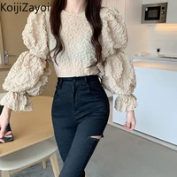 koijizayoi women solid korean blouse long sleeves o neck fashion office lady spring autumn shirt o neck chic korean blusas