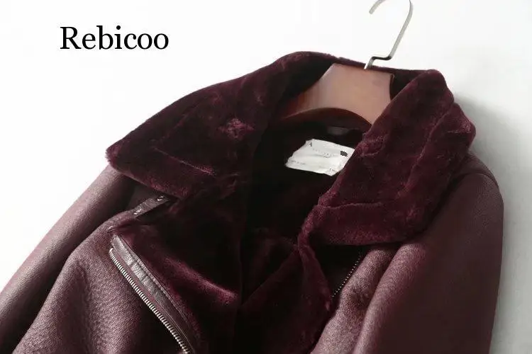 Зимние женские пальто из овчины утепленное Женское искусственной кожи с мехом