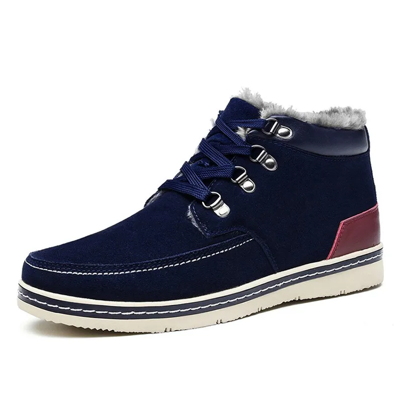 S1662 Dark Blue SUROM, зимние Новые мужские ботинки уличная теплая кожаная обувь мужские водонепроницаемые зимние ботинки из коровьей замши Мужская обувь из плюша и хлопка для взрослых - Цвет: S1662 Dark Blue