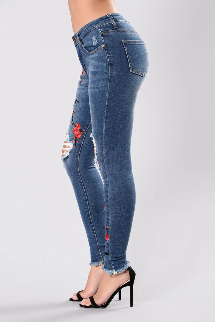 

Women's Jeans Ripped Jeans Embroidered High-elastic Denim Trousers Boyfriend Jeans for Women Skinny Pants Woman