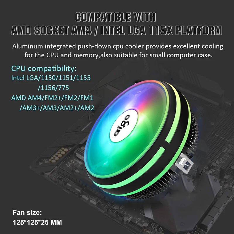 Aigo cpu Cooler RGB 120 мм cpu Cooling 4Pin PWM вентилятор кулер теплоотвод Intel LGA/115X/775/AM3/AM4 PC Вентилятор охлаждения компьютера радиатор