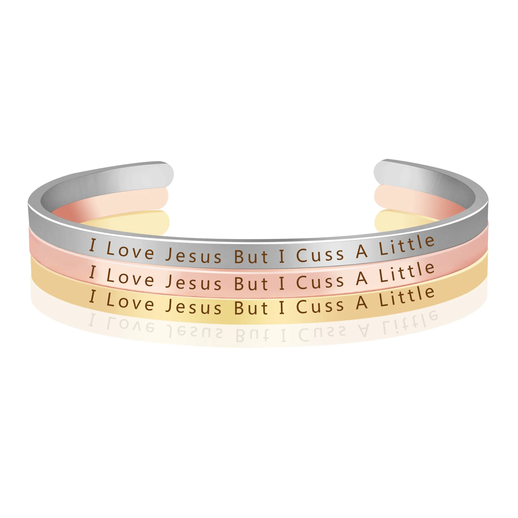 Браслет с цитатой I Love Jesus But Cuss Выгравированная манжета из латуни высокого