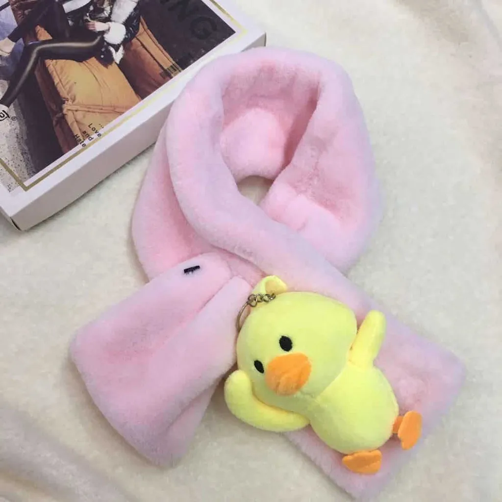 Pink Маленький теплый детский шарф с желтым утиным пухом, утолщенный детский Модный зимний меховой воротник, плюшевый теплый шарф, шарф женский - Цвет: Pink