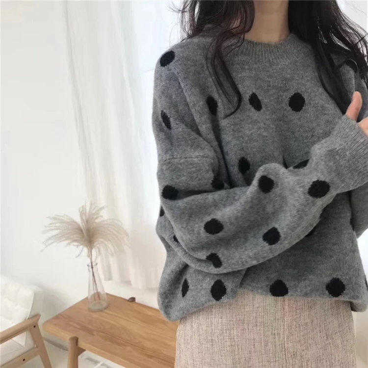 3 colors 2019 autumn chic style polka dot thick warm long-sleeve pullover knitted sweaters womens (N0033) | Женская одежда