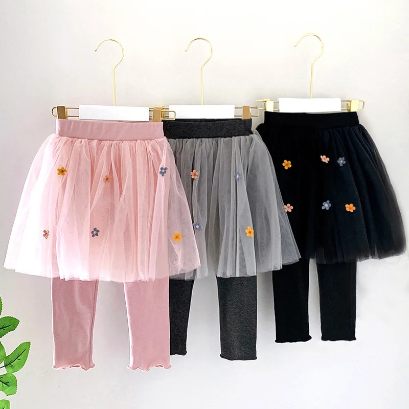 

Baby Girls Sweet Princess Leggings New Fashion Autumn Casual Party Skirt-Pants Spring Mesh Patchwork Floral Children Clothing