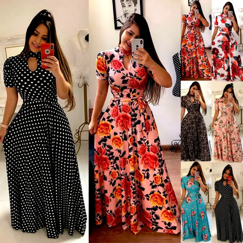 Летнее женское длинное платье большого размера с высокой талией элегантное