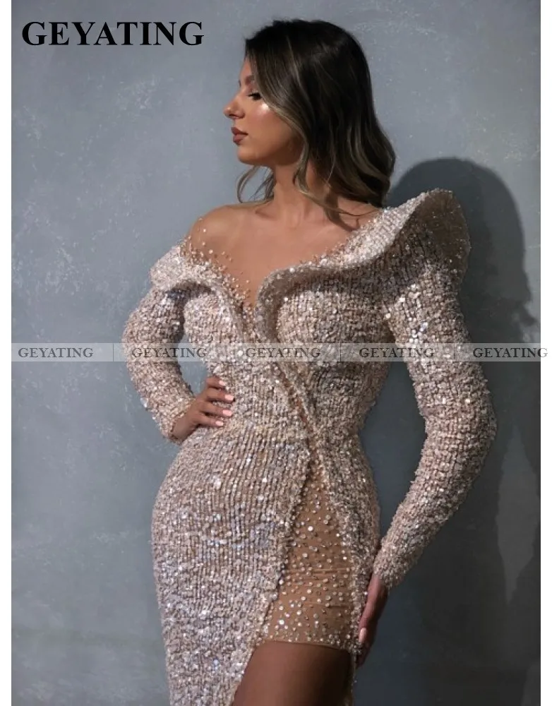 Сексуальные африканские вечерние платья русалки с длинным рукавом высоким