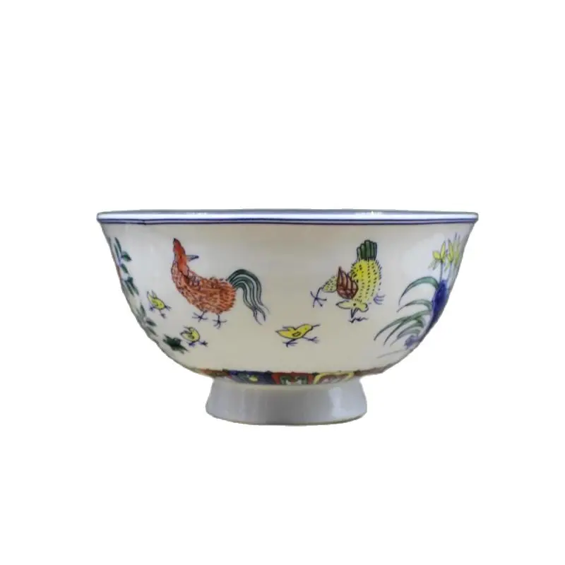 Китайская старая фарфоровая сине белая цветная куриная чаша|Статуэтки и