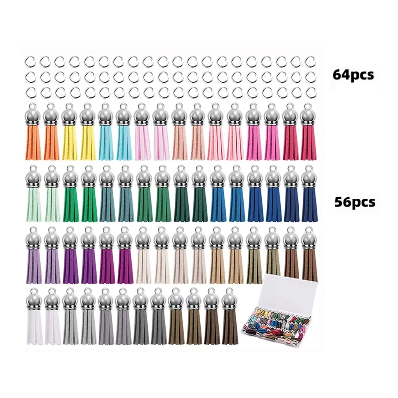 

120 Pcs Key Chain Tassel Kit with 56 Pcs Leather Tassels and 64 Pcs Jump Rings