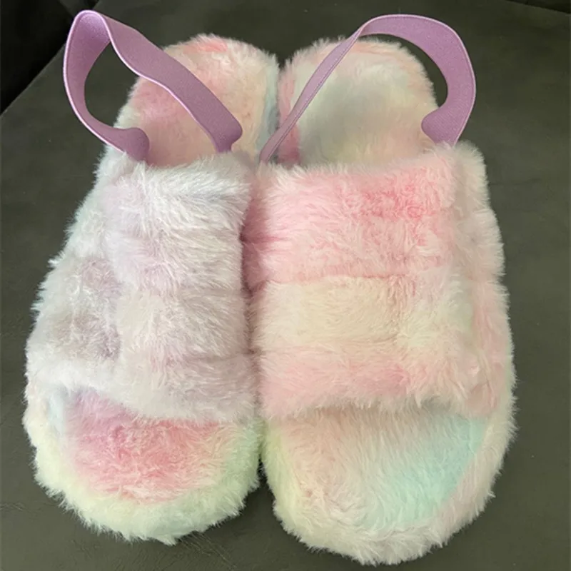 winter ladies home furnishing slippers fashion artificial fur warm shoes ladies flat slippers black plush indoor outdoors free global shipping