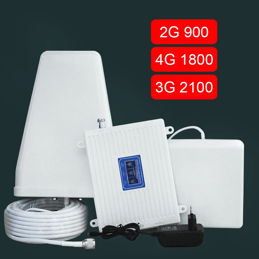 Tanie Mobilny Wzmacniacz Sygnału Wzmacniacz Komórkowy 2G 3G 4G Trójpasmowy Wzmacniacz Sygnału GSM 900 + DCS/LTE 1800 (pasmo 3)+ UMTS/WCDMA 2100 (pasmo 1)