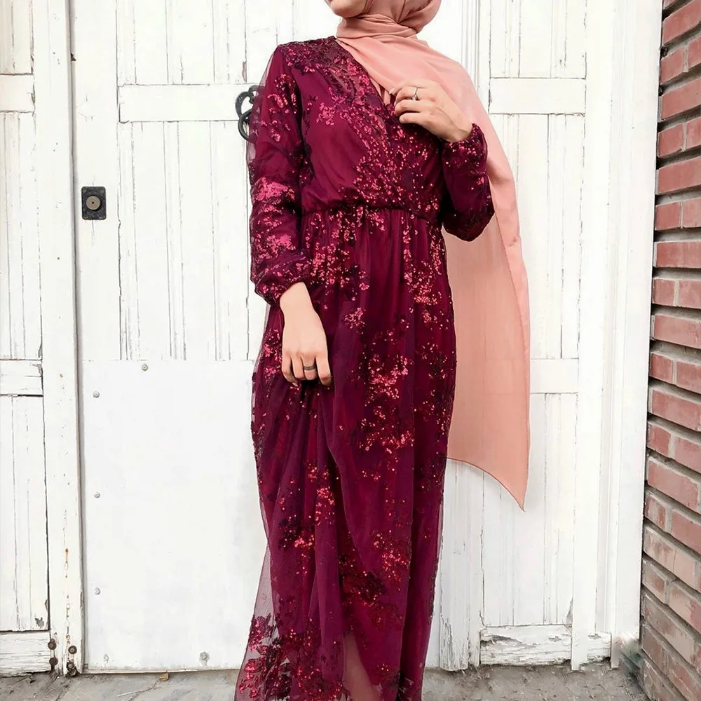 Блестки Abaya кружевная вышивка Дубай турецкие платья мусульманское платье Abayas для
