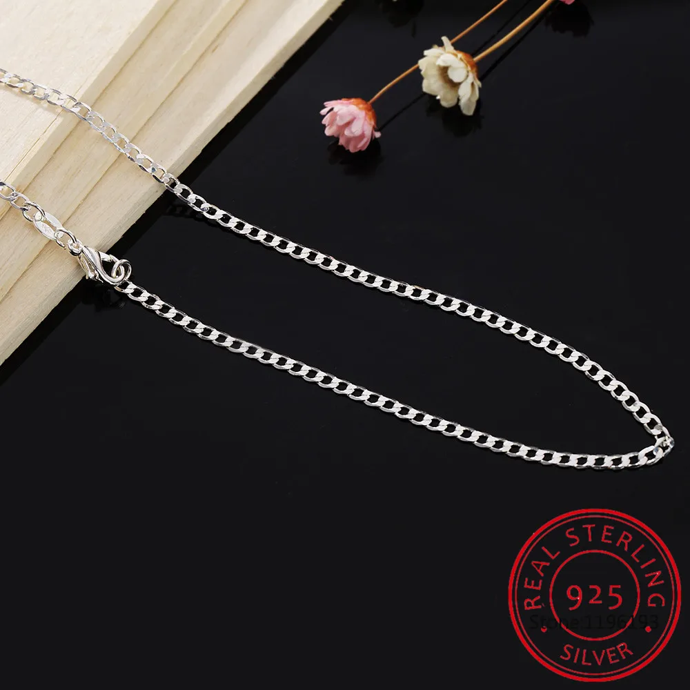

New 925 Sterling Silver 16/18/20/22/24/26/28/30 Inch 2mm Side Chain Necklace For Woman Man Fashion Wedding Jewelry Gift