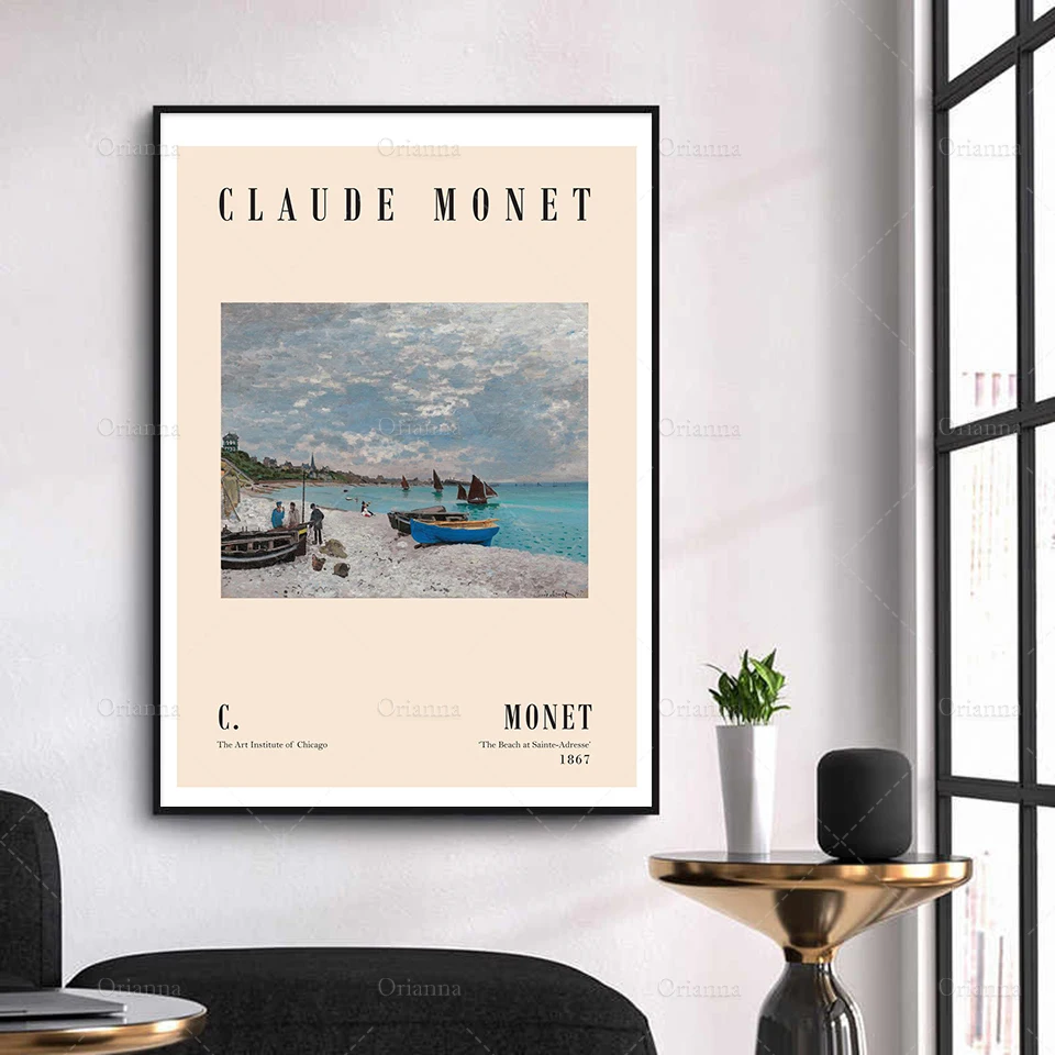 

Claude Monet Exhibition Poster, Beach at Sainte-Adresse (1867) Wall Art Prints Poster Modular Bedroom Decoration Canvas Painting