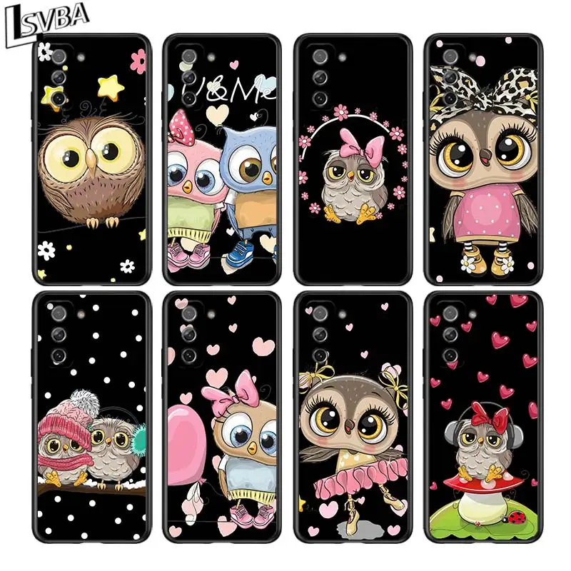 

Lovely Animal Owl for Samsung Galaxy S21 Ultra Plus 5G Note 20 10 9 8 S10 S9 S8 S7 S6 Edge Plus Black Phone Case
