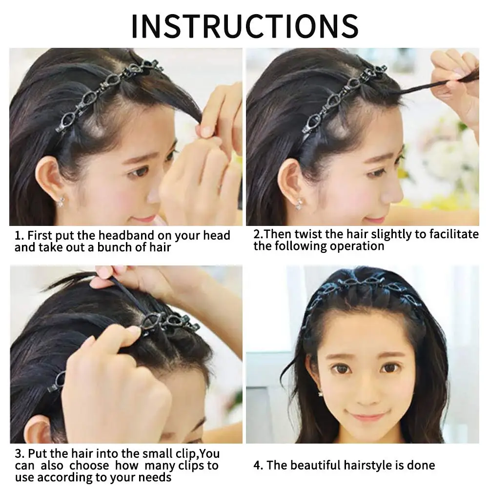

4 Pieces Double Layer Twist Plait Hairband Hair Tools, Double Bangs Hairstyle Hairpin Multi-Layer Hollow Woven Headband Non-Slip