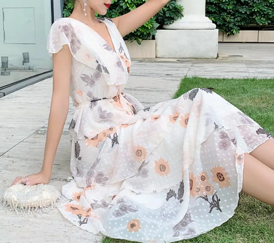 Брендовое дизайнерское платье с оборками длинное принтом 2019 Ранняя осень новое в