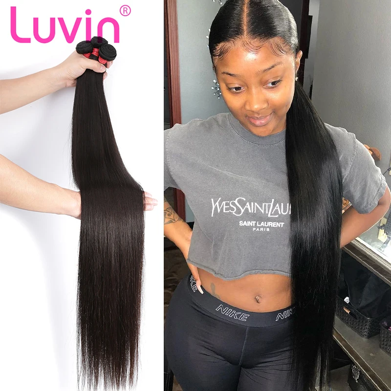 Luvin, 8-28, 30, 32, 34, 40 дюймов, бразильские прямые волосы remy, волнистые, натуральный цвет, 1, 3, 4 пряди, человеческие волосы