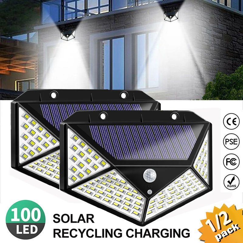 100 Led 4-сторонняя лампа на солнечной батарее с движения PIR Сенсор 3 Режим светодиодный безопасности светильник с 270 градусов солнечный светильник для наружного сада