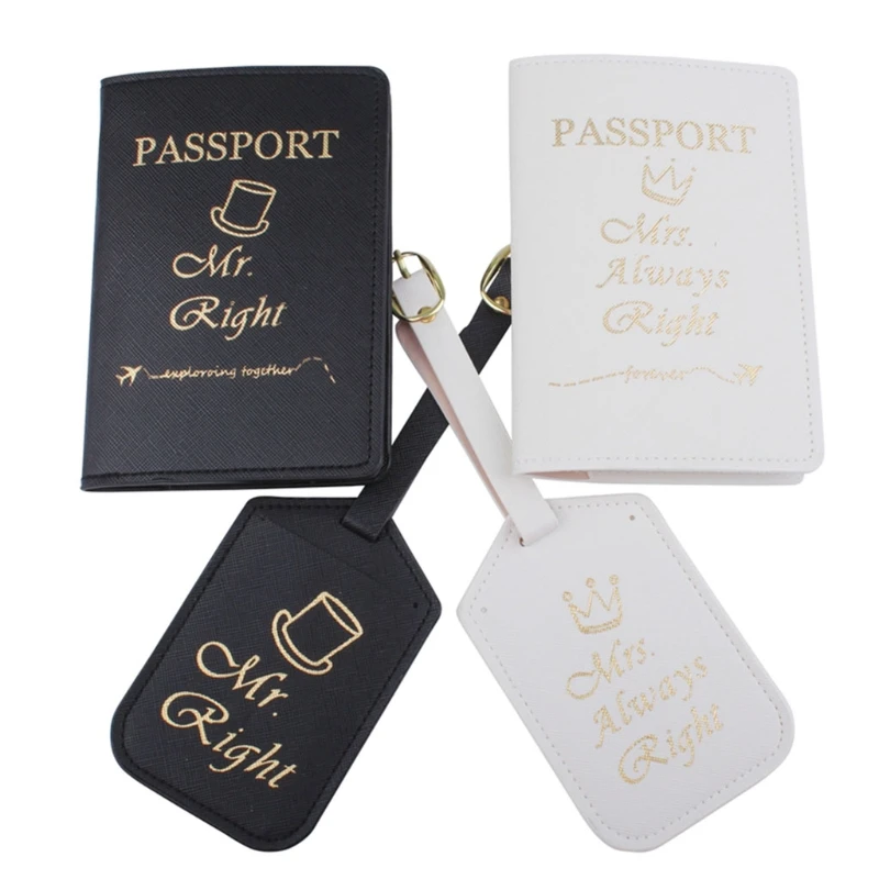 

4Pcs/Set PU Leather Luggage Bag Tag Mr./Mrs. Passport Case Cover Wallet For Couples Honeymoon Travel Organizer