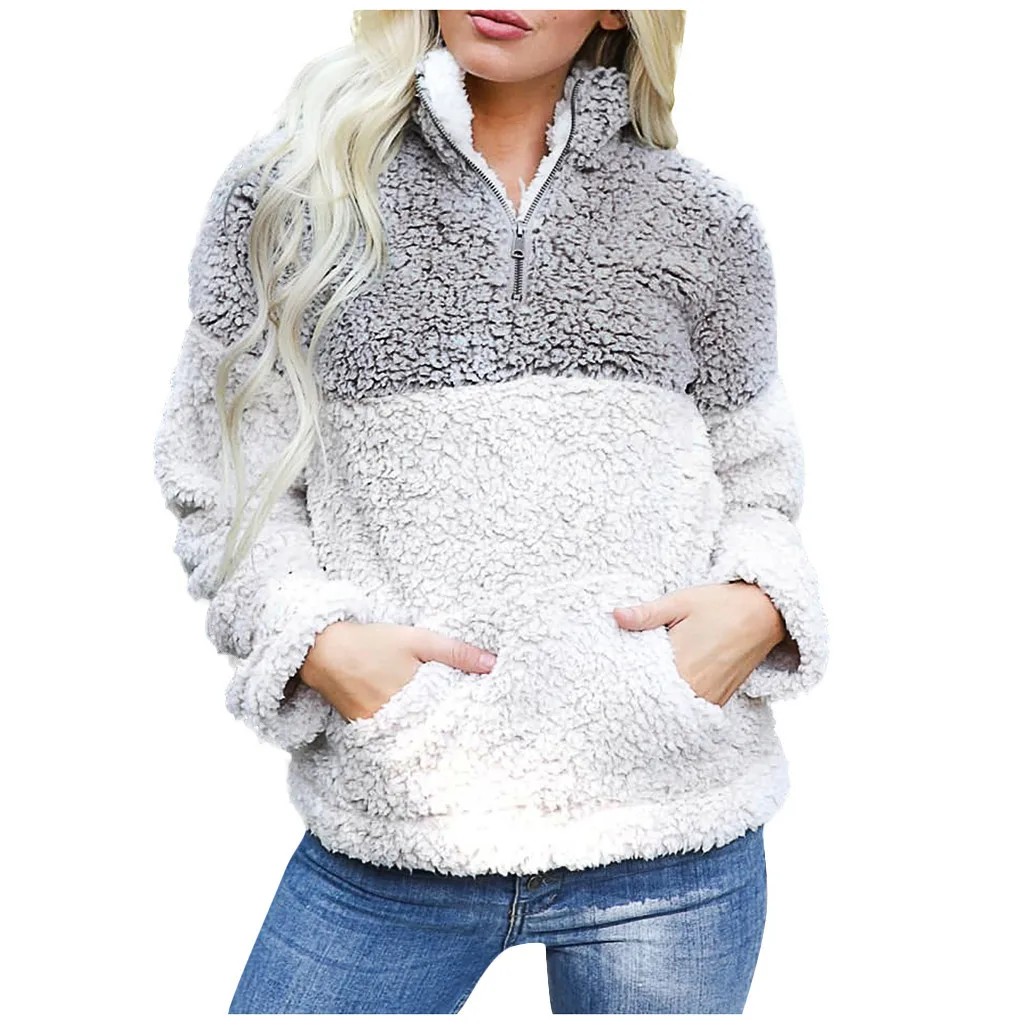 Овечья кожа Имитация плюша На молнии Толстая плюшевая Женская куртка с капюшоном
