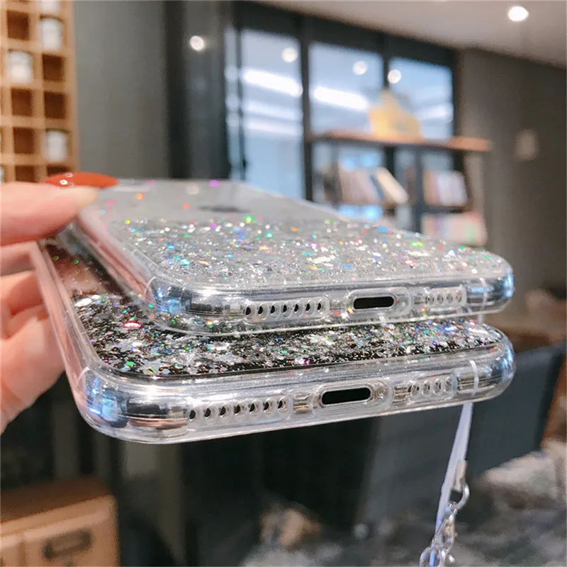 Чехол для телефона Lovebay блестящий прозрачный чехол с ремешком iPhone 11 Pro XS Max XR X 7 8 6 6S