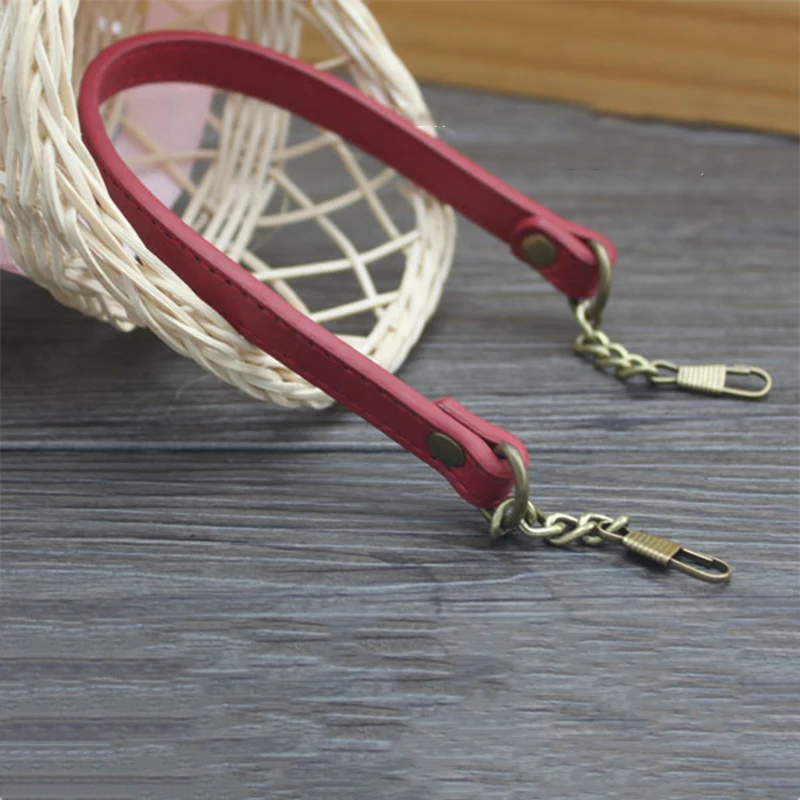 

1PC Bag Handle With Chain 35cm Length Short Women Bag Belt Shoulder Bag Strap Solid Color DIY Replacement Bukles Bag Accessories