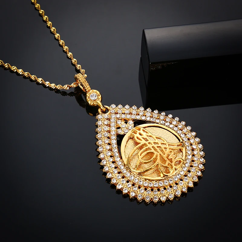 Religion Totem Muslim Pattern Pendant Necklace Unisex Arab Muslim Jewelry Gifts Allah Middle East Jewelry Rhinestone Necklace